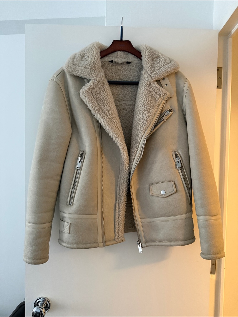 Zara Cream Faux Shearling Aviator Jacket